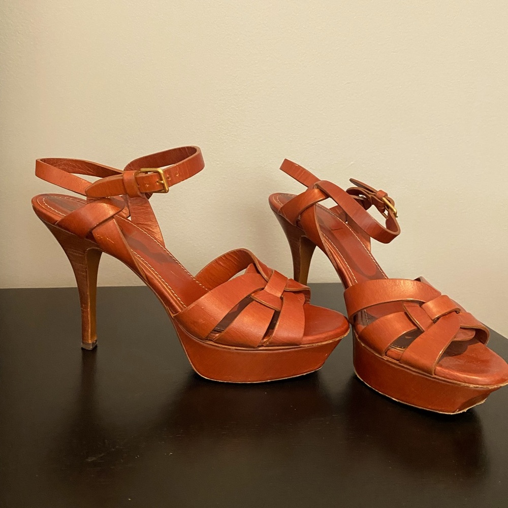 YSL tribute sandal 36 - cognac/camel with lower heel